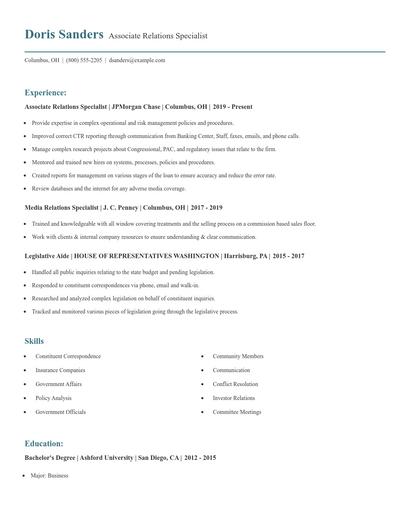 Associate Relations Specialist Resume