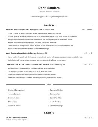 Associate Relations Specialist Resume