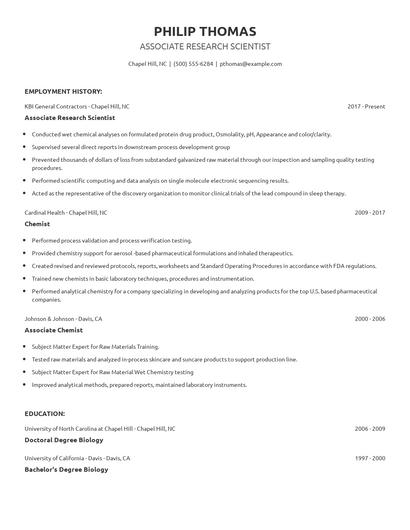 Associate Research Scientist Resume
