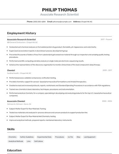 Associate Research Scientist Resume