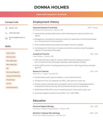 Associate Research Scientist Resume