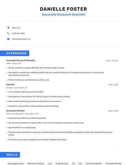 Associate Research Scientist Resume