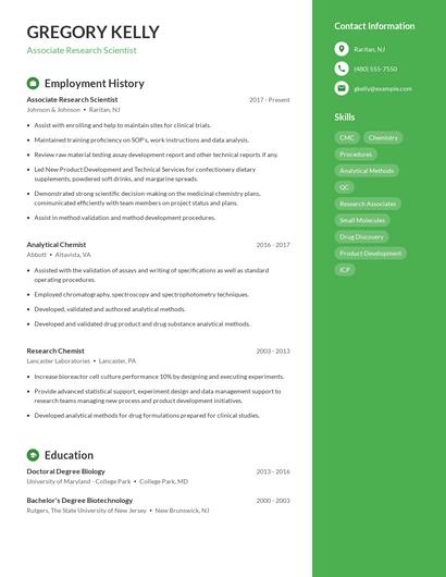Associate Research Scientist Resume