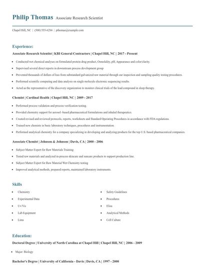 Associate Research Scientist Resume