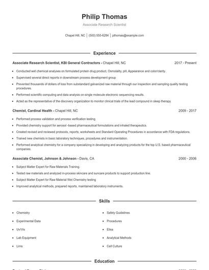 Associate Research Scientist Resume