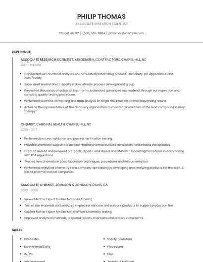 Associate Research Scientist Resume