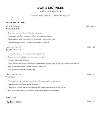 Associate Retailer Resume
