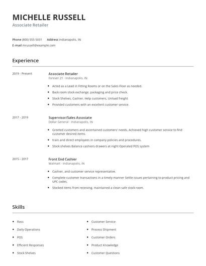 Associate Retailer Resume