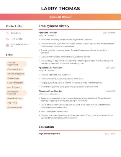 Associate Retailer Resume
