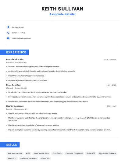 Associate Retailer Resume