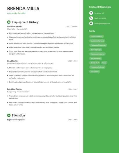 Associate Retailer Resume