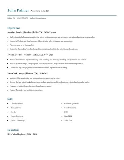 Associate Retailer Resume