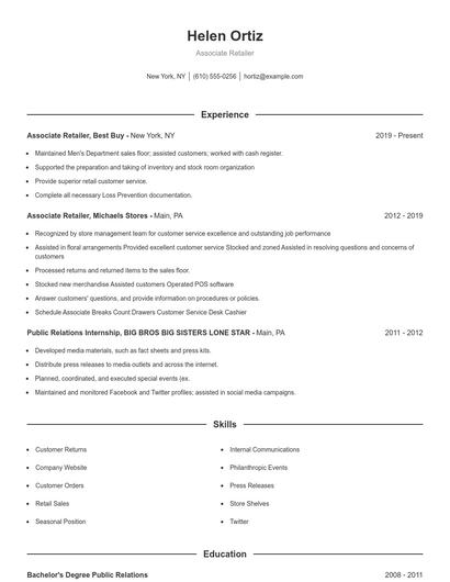 Associate Retailer Resume