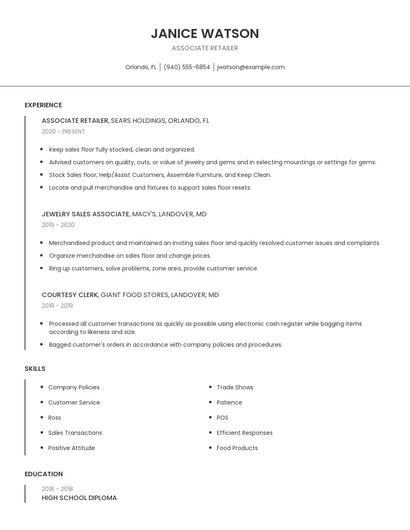 Associate Retailer Resume