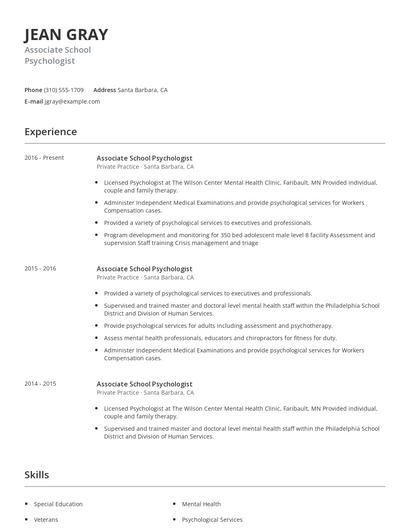 Associate School Psychologist Resume