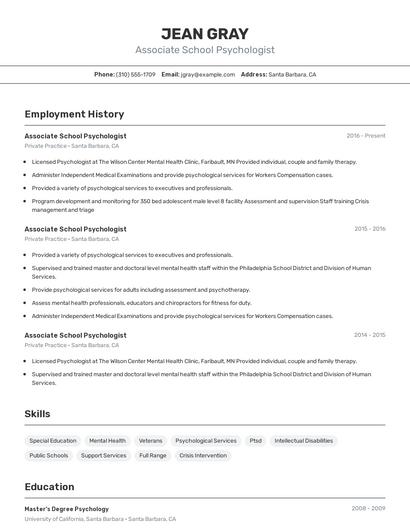 Associate School Psychologist Resume