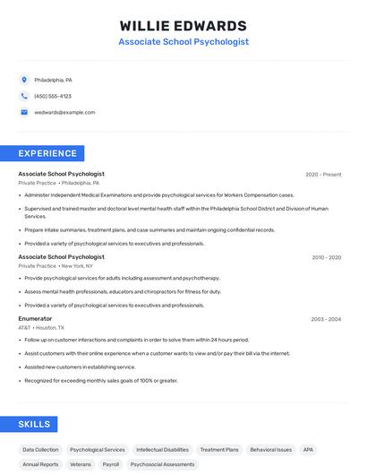 Associate School Psychologist Resume