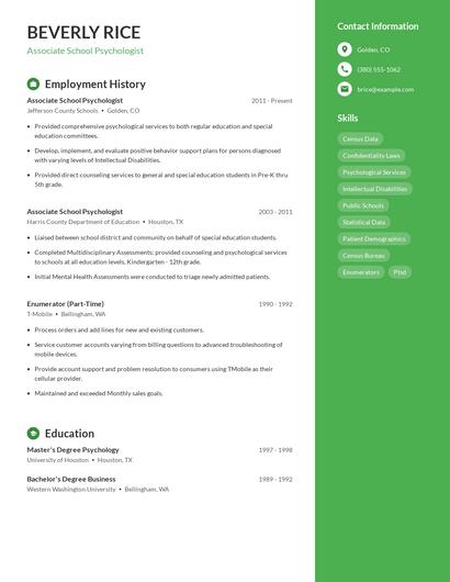 Associate School Psychologist Resume