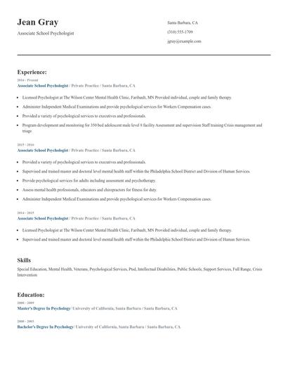 Associate School Psychologist Resume