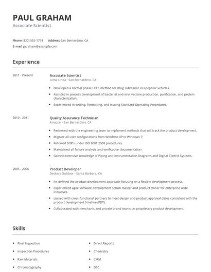 Associate Scientist Resume