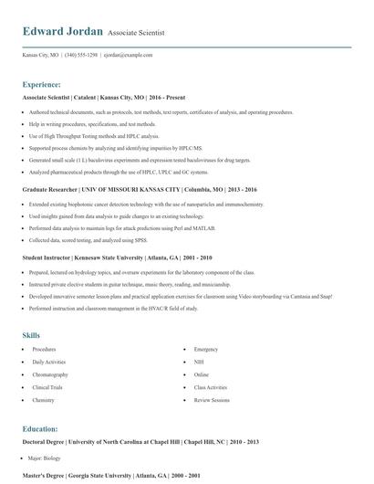 Associate Scientist Resume