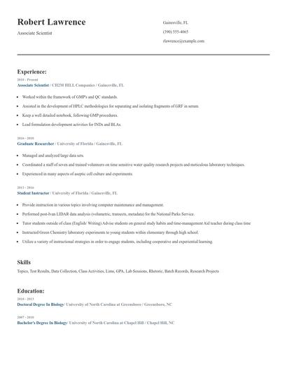 Associate Scientist Resume
