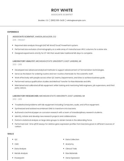 Associate Scientist Resume