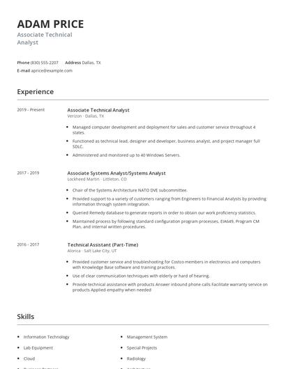 Associate Technical Analyst Resume