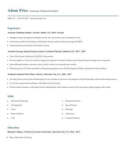Associate Technical Analyst Resume