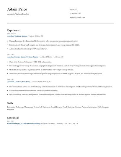 Associate Technical Analyst Resume