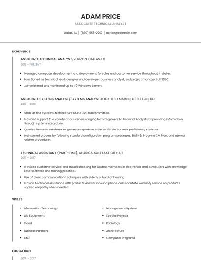 Associate Technical Analyst Resume