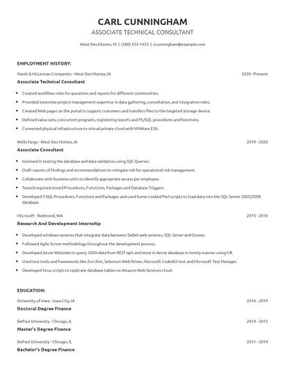 Associate Technical Consultant Resume