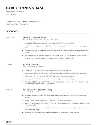 Associate Technical Consultant Resume