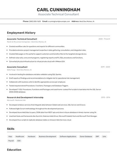 Associate Technical Consultant Resume