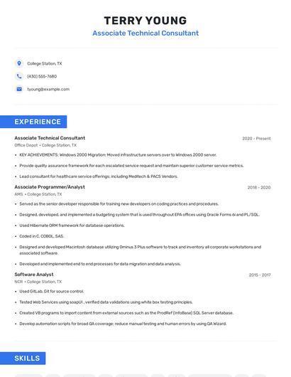 Associate Technical Consultant Resume