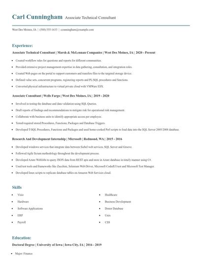 Associate Technical Consultant Resume