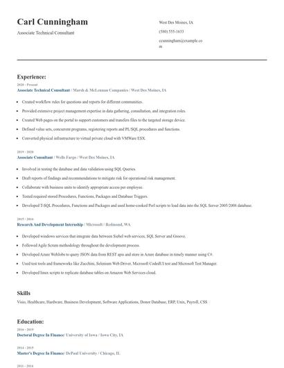 Associate Technical Consultant Resume