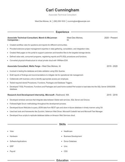 Associate Technical Consultant Resume