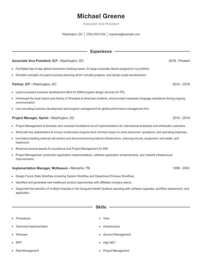 Associate Vice President Resume