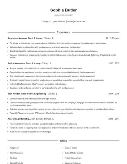 Assurance Manager Resume