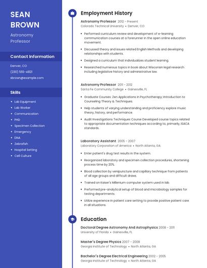 Astronomy Professor Resume
