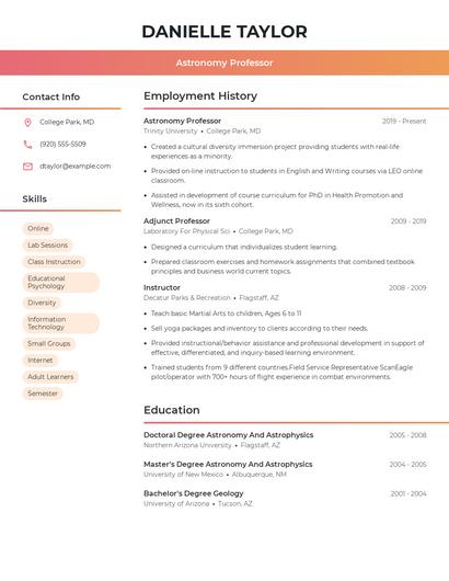Astronomy Professor Resume