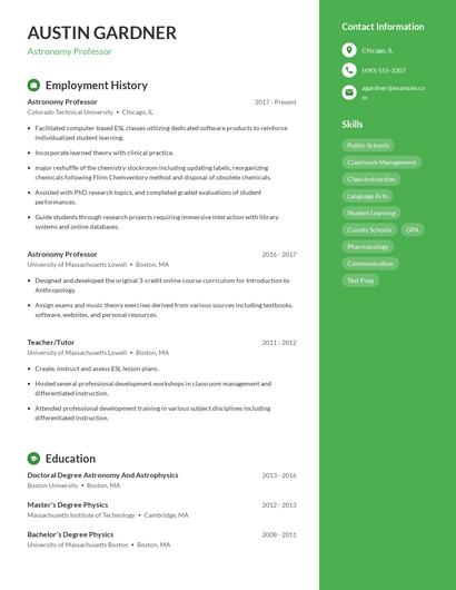 Astronomy Professor Resume