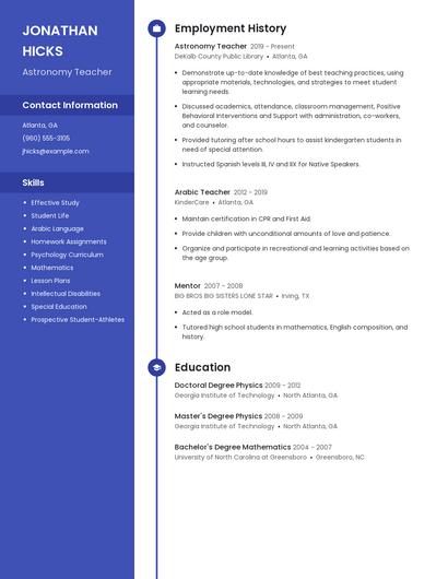 Astronomy Teacher Resume