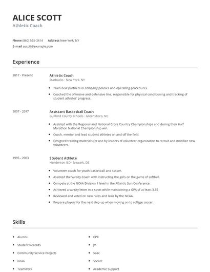 Athletic Coach Resume