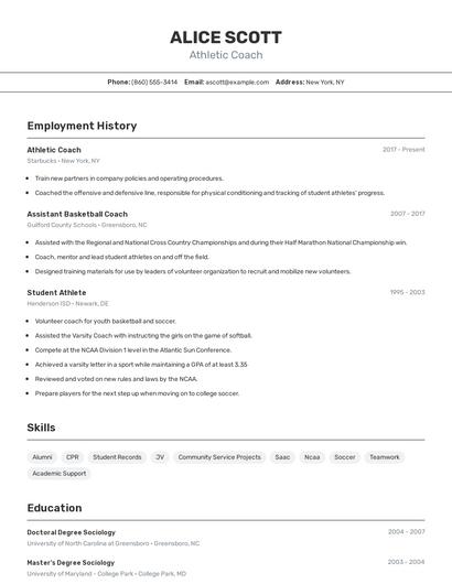 Athletic Coach Resume