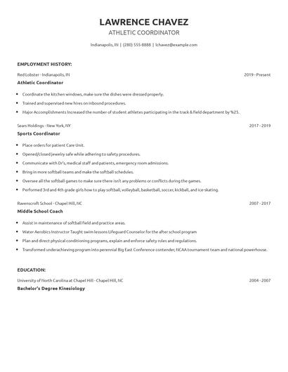 Athletic Coordinator Resume