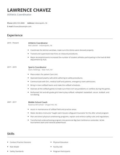 Athletic Coordinator Resume