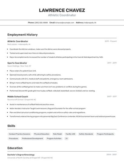 Athletic Coordinator Resume