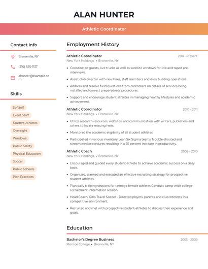 Athletic Coordinator Resume